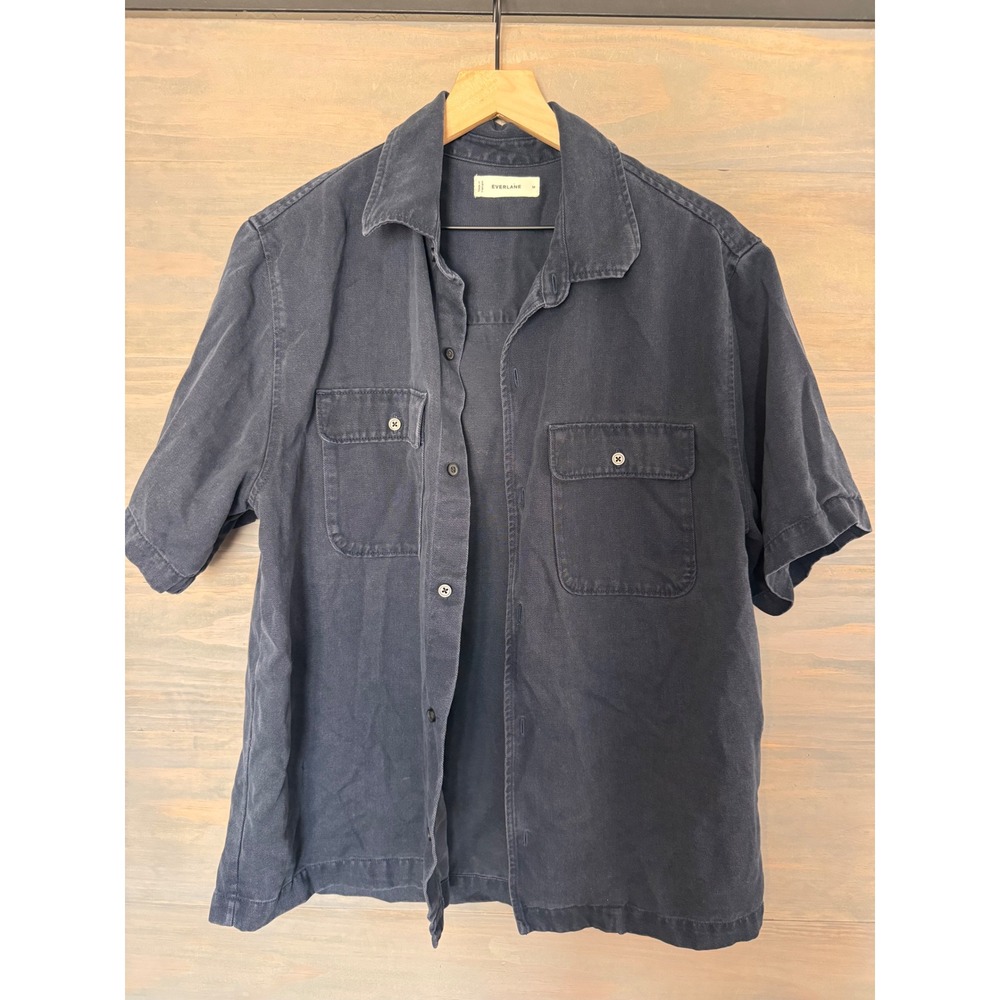 Everlane Mens Navy Tencel Short Sleeve Button Down Shirt M M-BTDN-TTB-SHT-SS-NVY